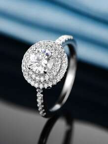 Nhẫn Khối Zirconia  Trang trí tròn - Bạc - Xem 2