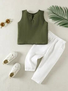 Đứa bé trai Cổ có Lỗ hổng Áo ba lỗ & Quần - Nhiều màu - Xem 1