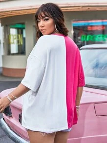 SHEIN EZwear 大碼多巴胺穿衣法字母任務圖案落肩T恤 - 彩色 - 查看 2