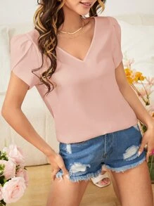 SHEIN Clasi Áo sơ mi nữ màu trơn Giải trí - Màu Hồng  San hô - Xem 1