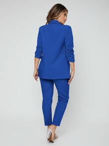 SHEIN SXY Shawl Neck Open Front Blazer & Pants Suit In Fall/Winter - Royal Blue - View 3