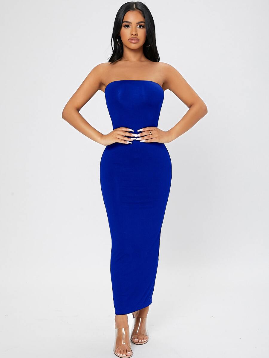 SHEIN PETITE Split Back Tube Dress - Royal Blue - View 1