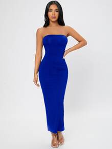 SHEIN PETITE Split Back Tube Dress - Royal Blue - View 3