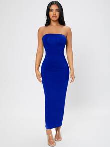 SHEIN PETITE Split Back Tube Dress - Royal Blue - View 4