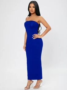 SHEIN PETITE Split Back Tube Dress - Royal Blue - View 5