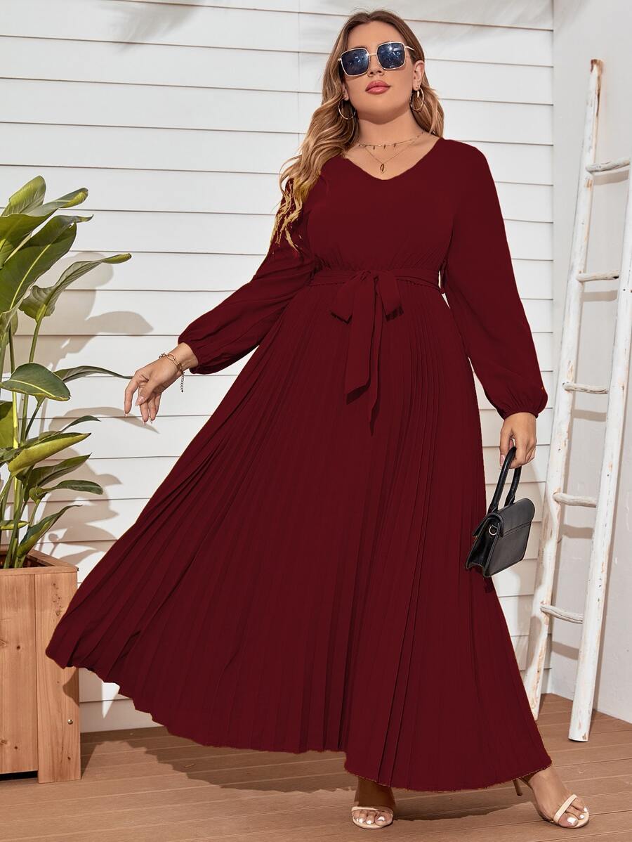 Modelyn Đầm Maxi Tay Phồng Xếp Ly Viền Thắt Lưng Cho Nữ - Màu Tím - Xem 1