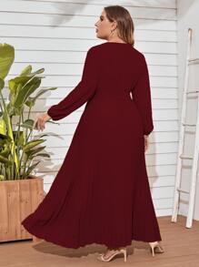 Modelyn Đầm Maxi Tay Phồng Xếp Ly Viền Thắt Lưng Cho Nữ - Màu Tím - Xem 2