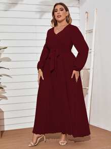 Modelyn Đầm Maxi Tay Phồng Xếp Ly Viền Thắt Lưng Cho Nữ - Màu Tím - Xem 3