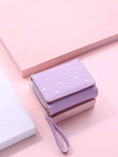 FONMOR Heart Embroidery Coin Pocket Small Trifold Zipper Women Wallet Mini Thin Lightweight Multi Layer Portable Credit Card ID Card Cash Minimalist Fashion Modern Business Anniversary On Valentine Day For Birthday Gift Gift Couple Women Girls Lady Female Gift Bag Present Heart Wristlet Wallet For Women Wallet Purse Wallet Small Wallet