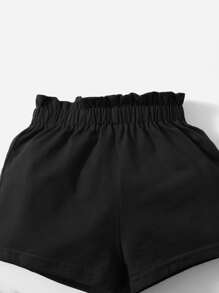 SHEIN 嬰兒女孩一字肩上衣和束口褲短褲 - 黑色 - 查看 3