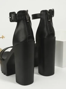 Fashionable Ladies Solid Color High Heels With Thick Soles - Black - View 3