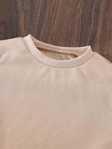 Chicas Rayas Tejido Con Volantes Trim Tee & Falda Opaca Plisada - Multicolor - Ver 3