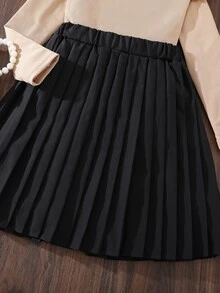 Chicas Rayas Tejido Con Volantes Trim Tee & Falda Opaca Plisada - Multicolor - Ver 5