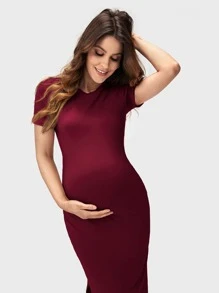 SHEIN Maternity Split Thigh Bodycon Dress - Burgundy - View 5