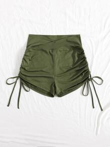 SHEIN EZwear 大碼側抽繩短褲 - 軍綠色 - 查看 3