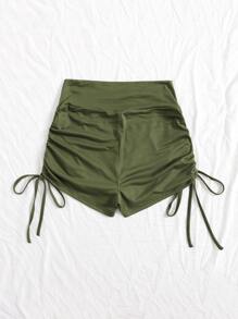 SHEIN EZwear 大碼側抽繩短褲 - 軍綠色 - 查看 2