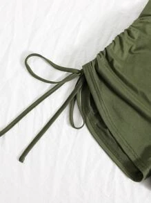 SHEIN EZwear 大碼側抽繩短褲 - 軍綠色 - 查看 5