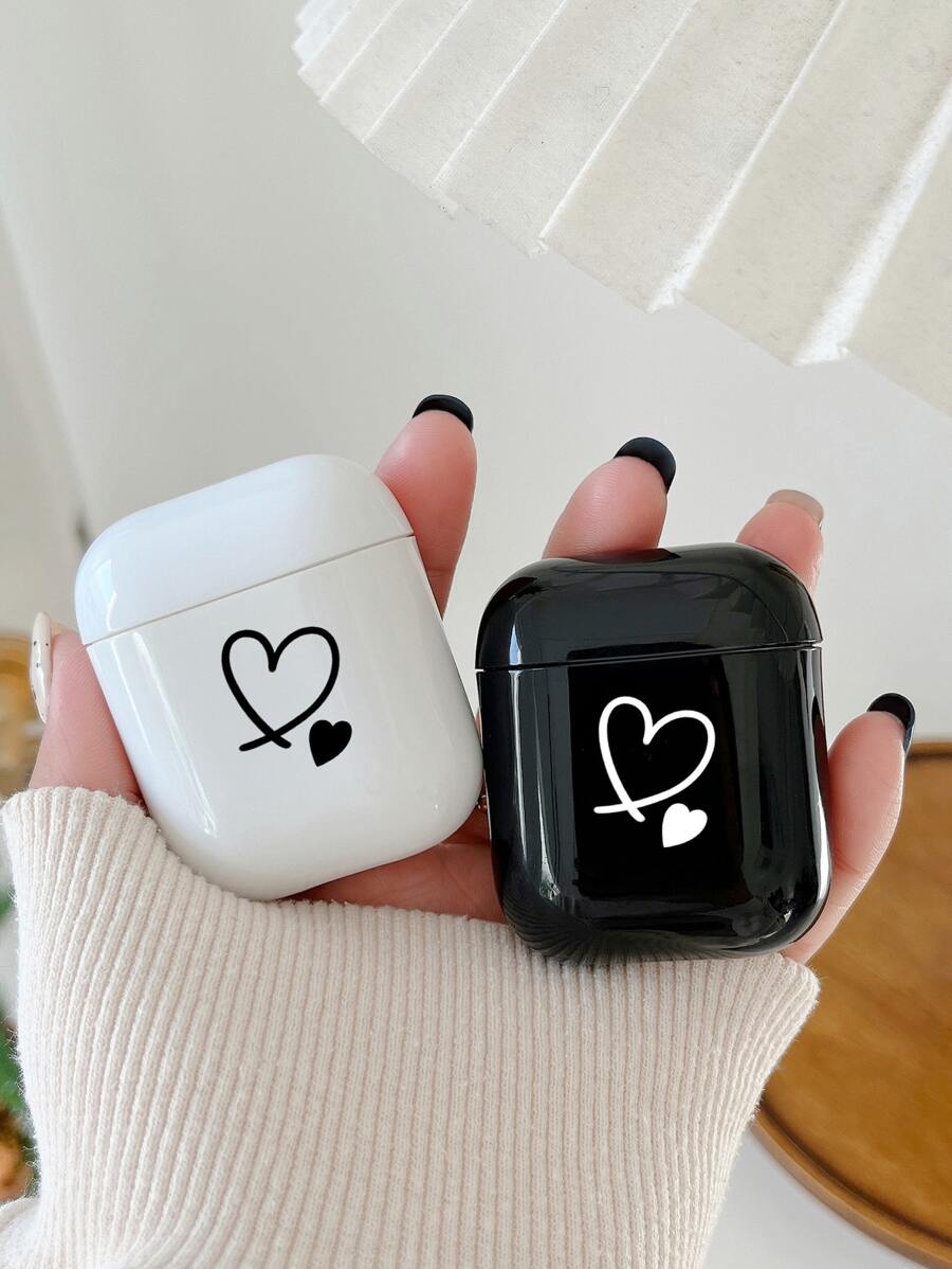 2 chiếc Vỏ họa tiết trái tim Tương thích với AirPods, Không bao gồm Airpods - Đen và trắng - Xem 1