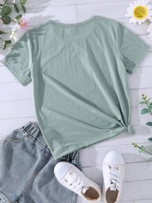 SHEIN Tops con gái Hoa Lá thư Giải trí - màu xanh lá - Xem 2