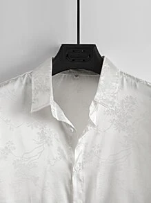 Manfinity Homme Men Satin Floral Jacquard Shirt - White - View 3