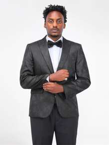 CLOUDSTYLE Men Jacquard Blazer & Suit Trousers Set - Black - View 1