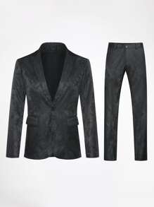CLOUDSTYLE Men Jacquard Blazer & Suit Trousers Set - Black - View 6