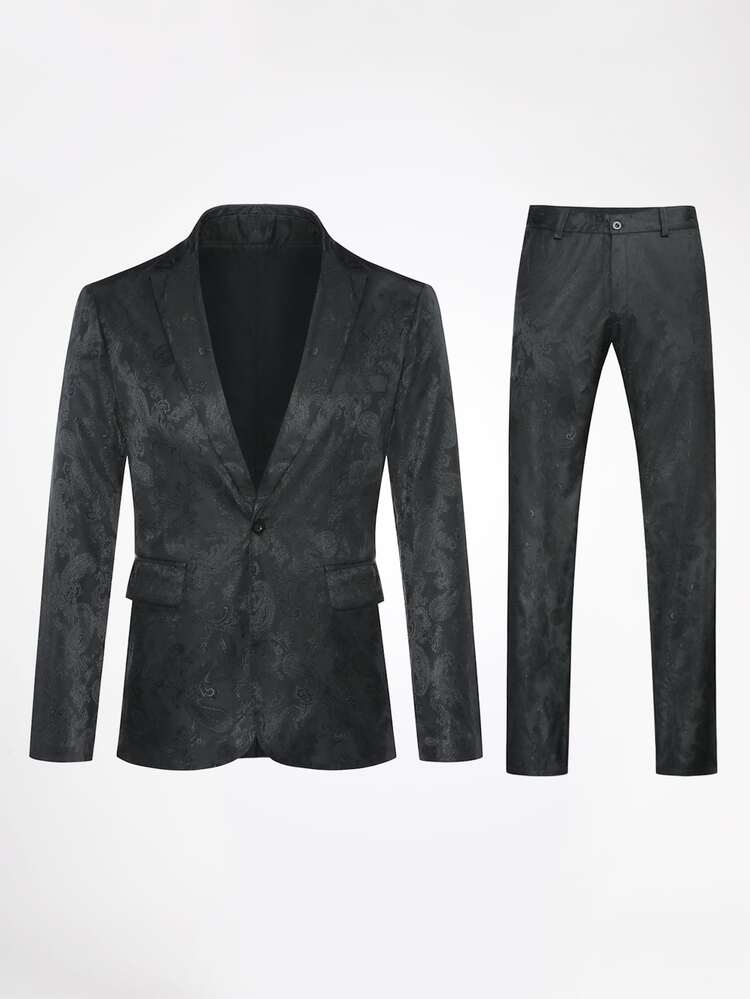 CLOUDSTYLE Conjunto blazer jacquard con pantalones de traje - Negro - Añade 6