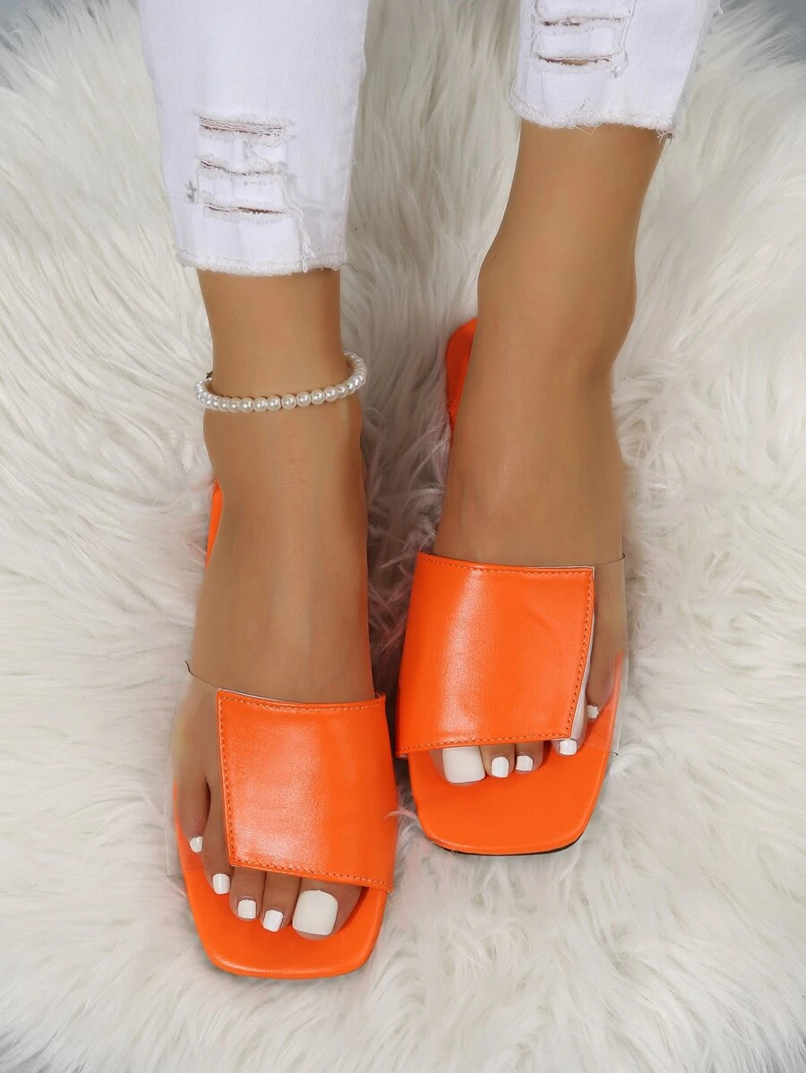 Clear Panel Slide Sandals - Orange - View 1