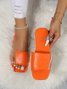 Clear Panel Slide Sandals - Orange - View 2