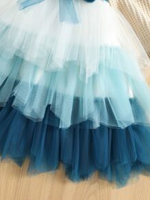 SHEIN Toddler Girls Colourblock Mesh Layered Hem Dress - Blue and White - View 6