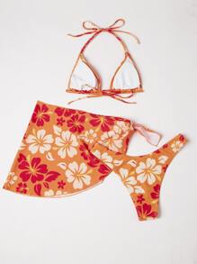 Swim Mod Summer Beach 3 Paquetes De Bikini Microtriangular Floral Y Falda De Playa