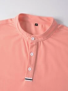 Manfinity Homme 男士小高領拼接織帶POLO衫 - 珊瑚粉 - 查看 3