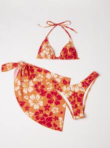 Swim Mod Summer Beach 3 Paquetes De Bikini Microtriangular Floral Y Falda De Playa