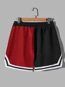 Aesthetic Post Nam Colorblock Letter Đồ họa Dây rút Quần short thắt lưng Bóng rổ Quà tặng bạn trai Chicago - Nhiều màu - Xem 2