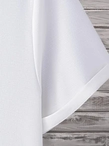 Manfinity Homme 男裝鈕扣圓弧下擺修身短袖領子純色休閒襯衫 - 白色 - 查看 3