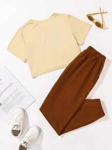 Niñas Pantalones deportivos con camiseta con estampado de letra - Multicolor - Ver 2