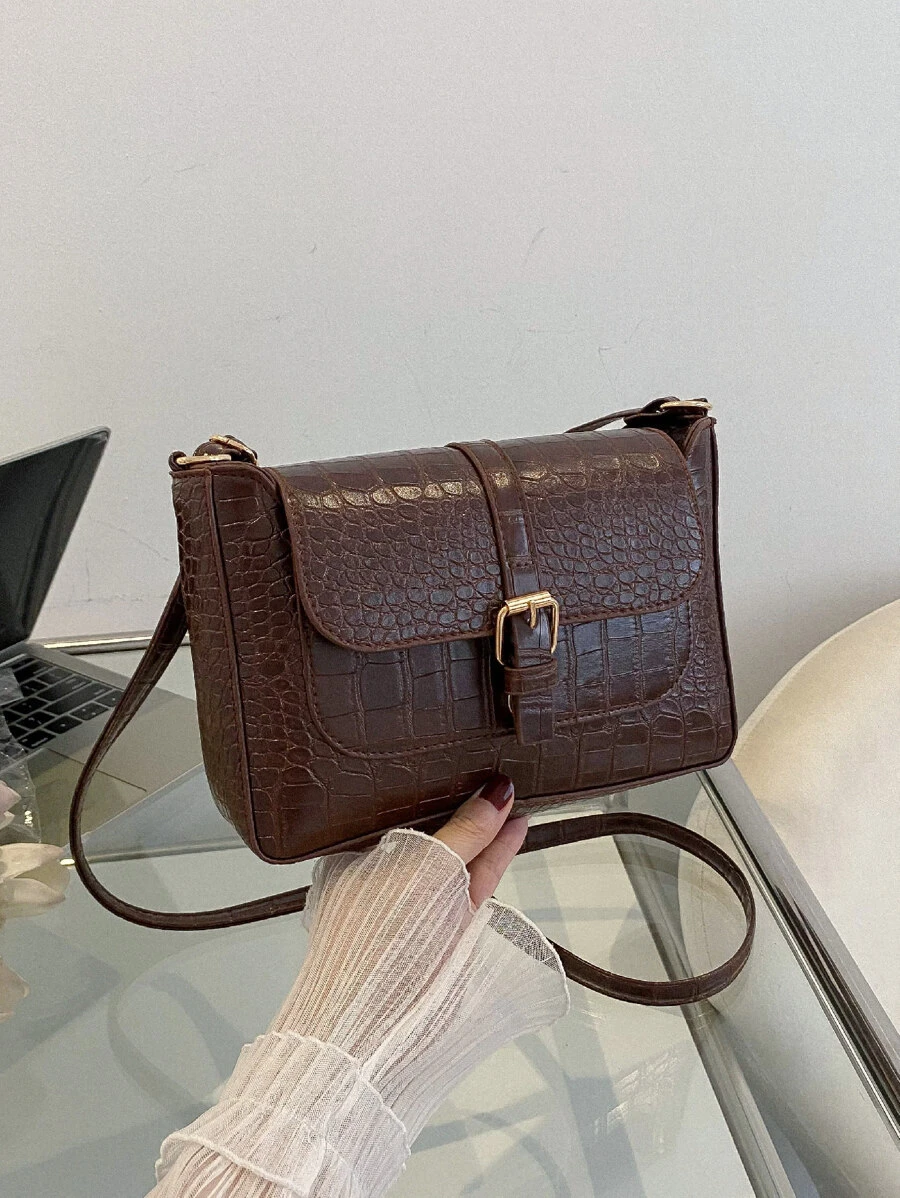 Túi Crossbody Nữ Khóa In cá sấu Có thể điều chỉnh được Thanh lịch - Cà phê nâu - Xem 1