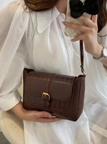 Túi Crossbody Nữ Khóa In cá sấu Có thể điều chỉnh được Thanh lịch - Cà phê nâu - Xem 2