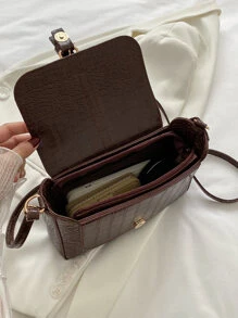 Túi Crossbody Nữ Khóa In cá sấu Có thể điều chỉnh được Thanh lịch - Cà phê nâu - Xem 3