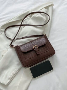 Túi Crossbody Nữ Khóa In cá sấu Có thể điều chỉnh được Thanh lịch - Cà phê nâu - Xem 4