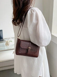Túi Crossbody Nữ Khóa In cá sấu Có thể điều chỉnh được Thanh lịch - Cà phê nâu - Xem 8