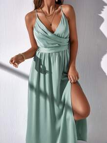 SHEIN Frenchy 高衩腰帶緞面吊帶洋裝