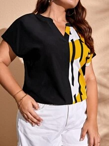 SHEIN Clasi Blusa con estampado geométrico de cuello de muesca - Multicolor - Ver 5