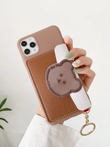 Cartoon Bear Wallet Phone Case - Brown - View 4