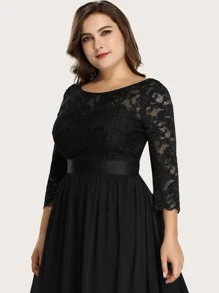 Plus Low Back Lace Bodice Chiffon Prom Dress - Black - View 5