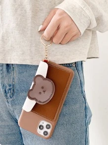 Cartoon Bear Wallet Phone Case - Brown - View 5