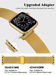 1入組可調節米蘭式按扣錶帶兼容Apple Watch - 金色 - 查看 3