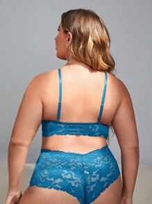 Set de lencería con encaje floral con abertura - Agua verde azul - Ver 2