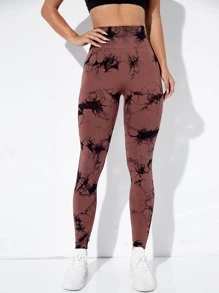 Yoga Trendy Nhuộm buộc Xà cạp yoga Liền mạch Căng cao Kiểm soát bụng Quần bó huấn luyện - Rỉ Nâu - Xem 3
