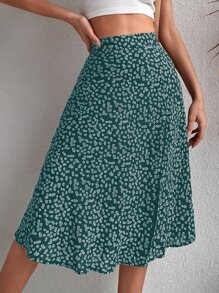 Breezaya Váy nữ Dây kéo Tách cao Họa tiết hoa Boho - Màu xanh lá cây đậm - Xem 4